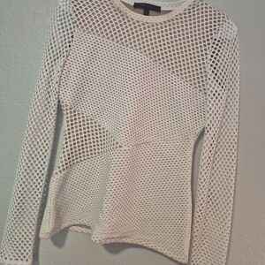 BCBGMaxAzria White Mesh Long Sleeve Blouse